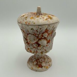 Vtg  MCM Studio Art Pottery Speckled Ceramic Mushroom Signed Candy Dish w/Lid